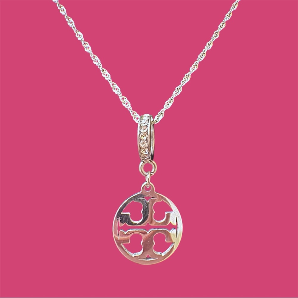 TORY BURCH SILVER DOUBLE T LOGO NECKLACE